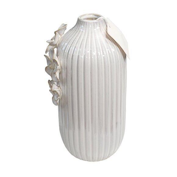 Flora Bunda Handcrafted By Artisans Ceramic Vase With Floral Appliqued 9.5" Tall - Picture 12 of 13